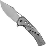 WE Knife Swiftfin WE23051-2 Polished Bead Blasted CPM 20CV, Polished Bead Blasted Titanium, Satin Holes pocket knife