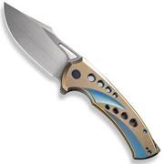 WE Knife Swiftfin WE23051-4 Hand Rubbed Satin CPM 20CV, Golden Blue Titanium, Blue Holes pocket knife