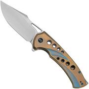 WE Knife Swiftfin WE23051-4 Hand Rubbed Satin CPM 20CV, Golden Blue Titanium, Blue Holes, navaja