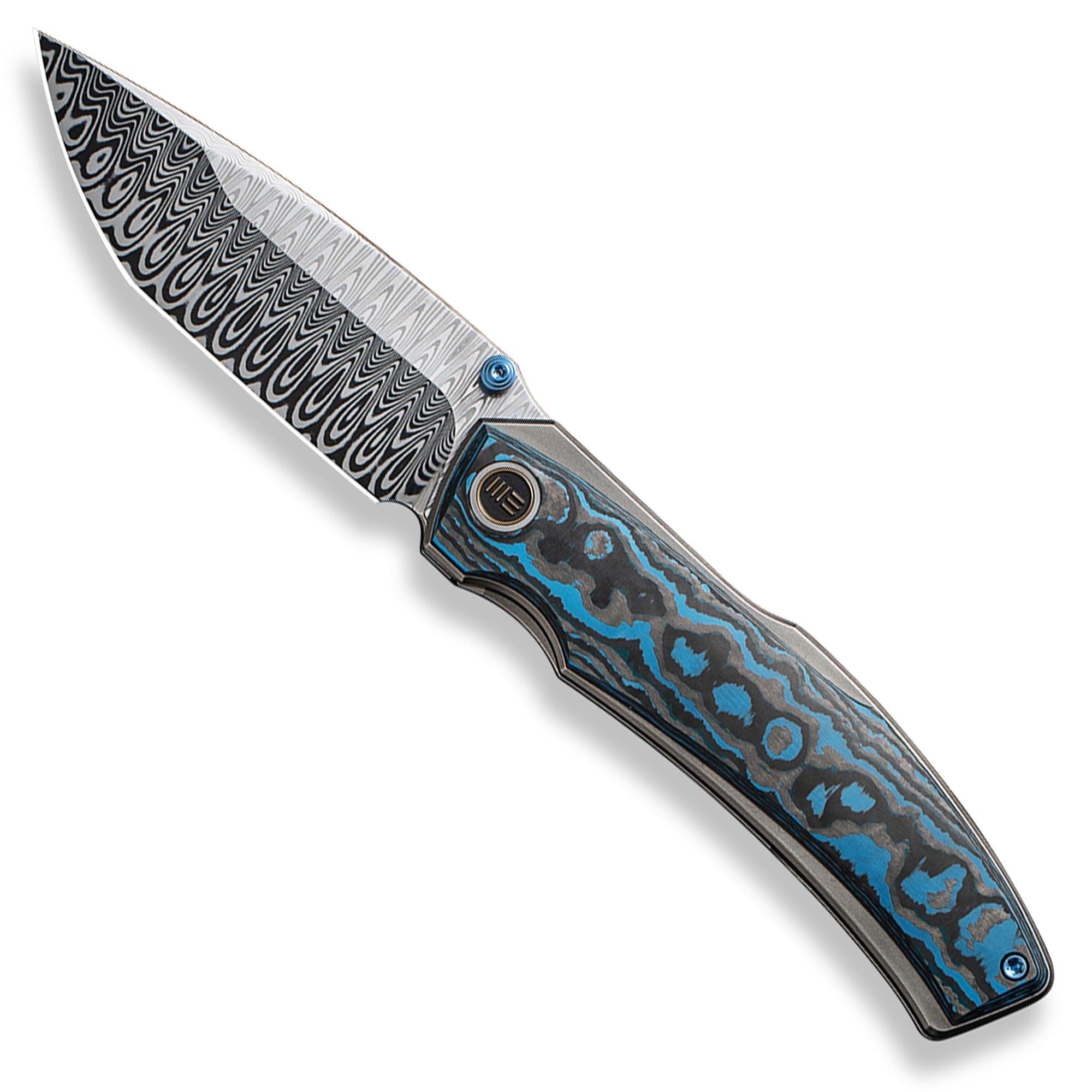 Nóż składany WE Knife Swordfin WE23067-DS1 Hugin Damastal, Arctic Storm Fat Carbon Fiber Bead Blasted Titanium, projekt Thys Meades