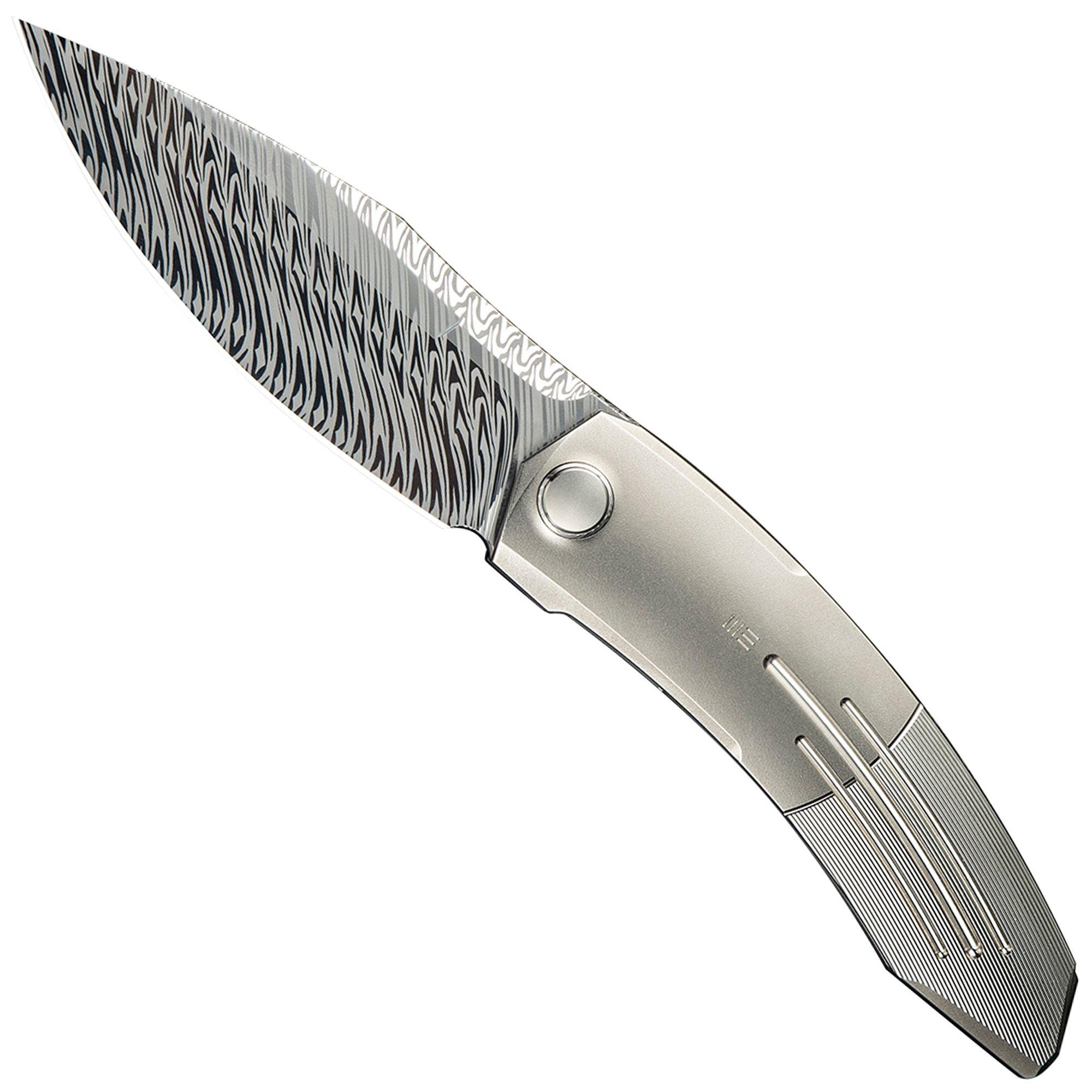 Nóż składany WE Knife Sine WE23069B-DS1 Fafnir-Damast, Wave Bead Blasted Titanium
