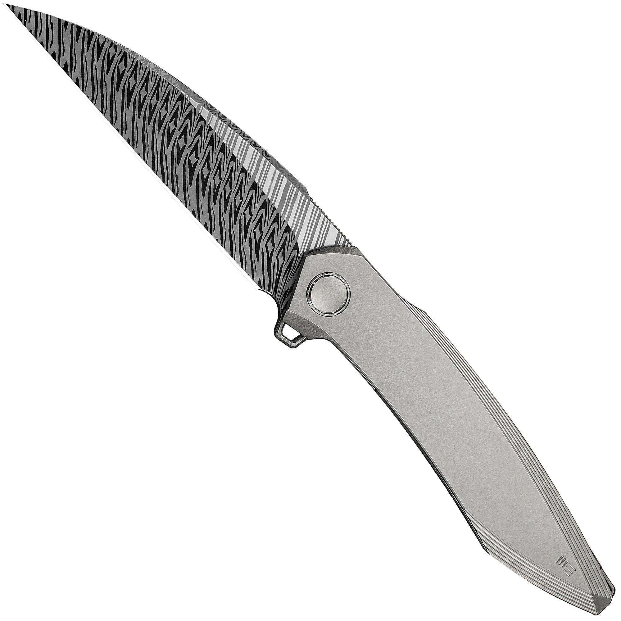WE Knife Fluxor WE23071-DS1 Fafnir Damasteel, Polished Bead Blasted Titanium, couteau de poche