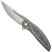 WE Knife Quinseris WE23093-3 Polished Satin Gray Stonewashed, Gray Titanium Aluminum Foil Carbon Inlay, coltello da tasca