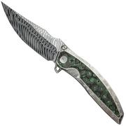 Nóż składany WE Knife Quinseris WE23093-DS1 Fafnir Damasteel, Crystalized Silver Titanium Jungle Wear Fat Carbon Inlay