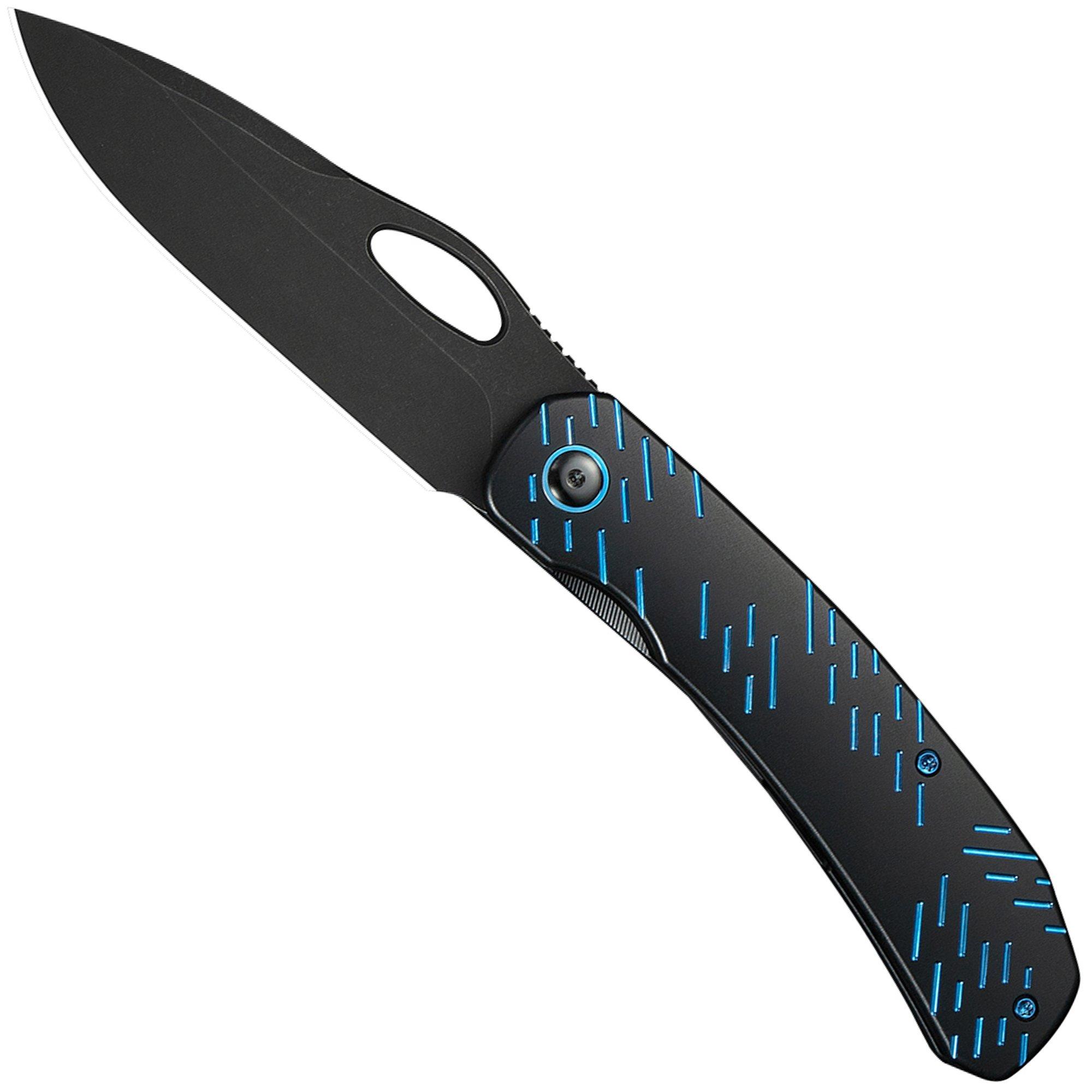 Nóż składany WE Knife Inmate WE23096B-2, Black Stonewashed CPM 20CV, Black Titanium, Blue Raindrop Pattern, projekt Jerad Neeve