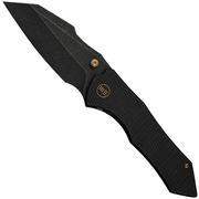 WE Knife High-Fin XL WE24010-1 Blackwash CPM 20CV, Diamond Patterned Black Titanium, pocket knife