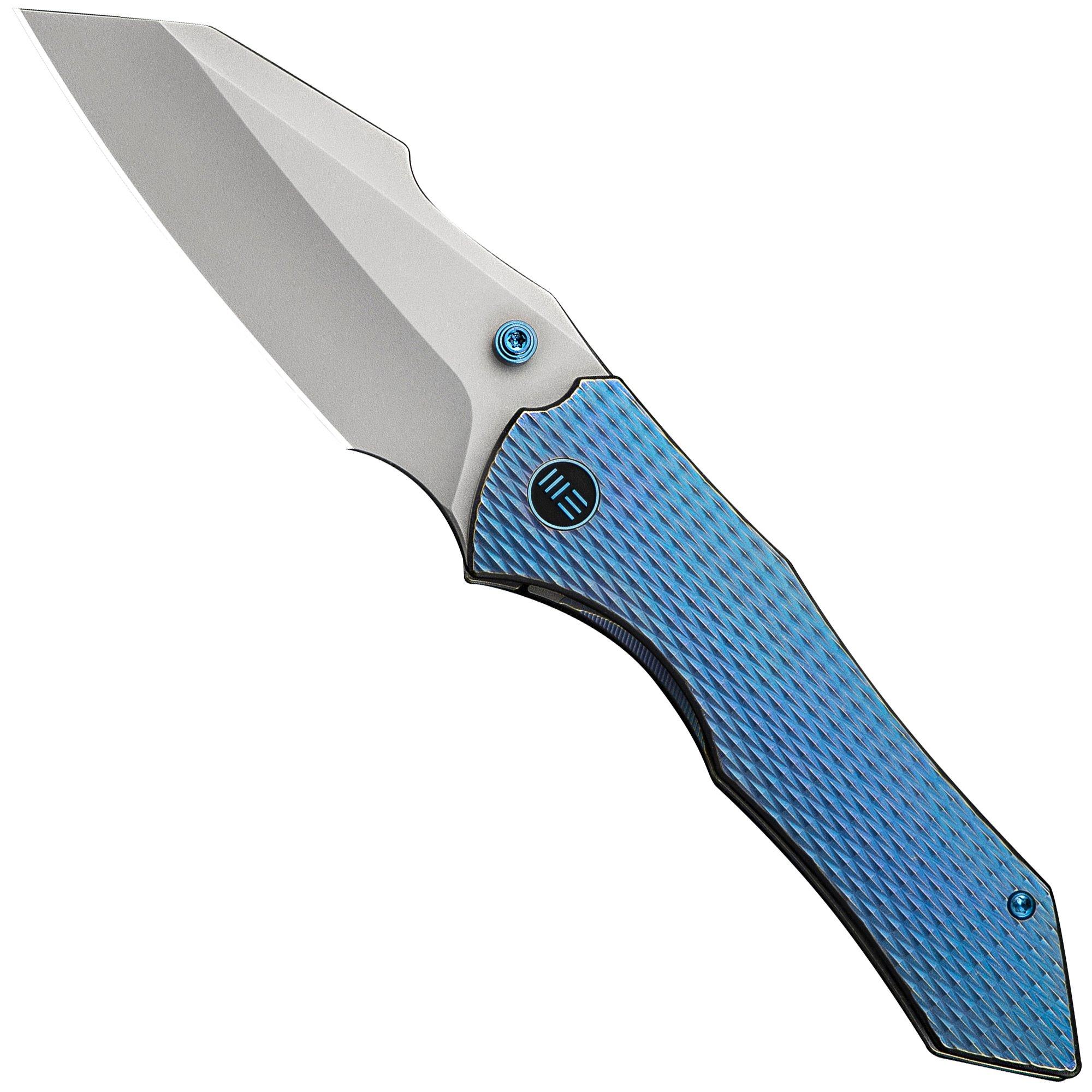 WE Knife High-Fin XL WE24010-2 Bead Blasted CPM 20CV, Diamond Patterned Blurple Titanium, Taschenmesser