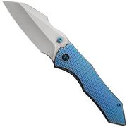 WE Knife High-Fin XL WE24010-2 Bead Blasted CPM 20CV, Diamond Patterned Blurple Titanium, navaja