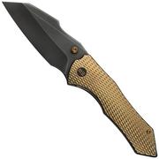 WE Knife High-Fin XL WE24010-3 Gray CPM 20CV, Diamond Patterned Golden Polished Titanium, couteau de poche