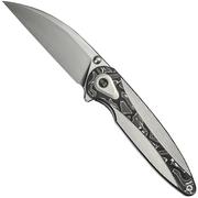 WE Knife Zenthra WE24021C-4 Satin M390 Satin/Gray Titanium Aluminum Foil Carbon Inlay, coltello da tasca