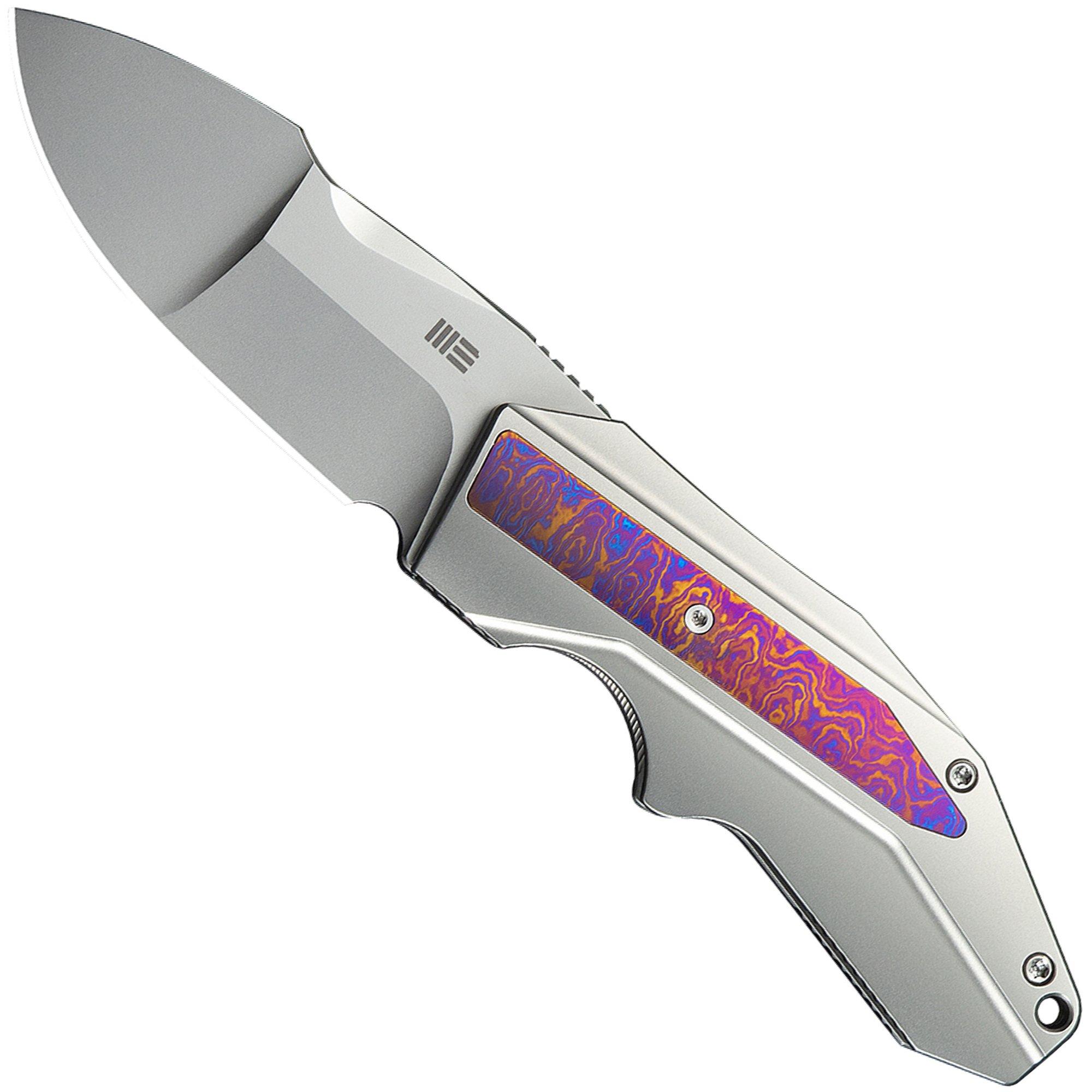 Nóż składany WE Knife Coral WE24044-4, Polished Bead Blasted CPM 20CV, Polished Bead Blasted Titanium, Timascus Inlay, projekt Gustavo T. Cecchini