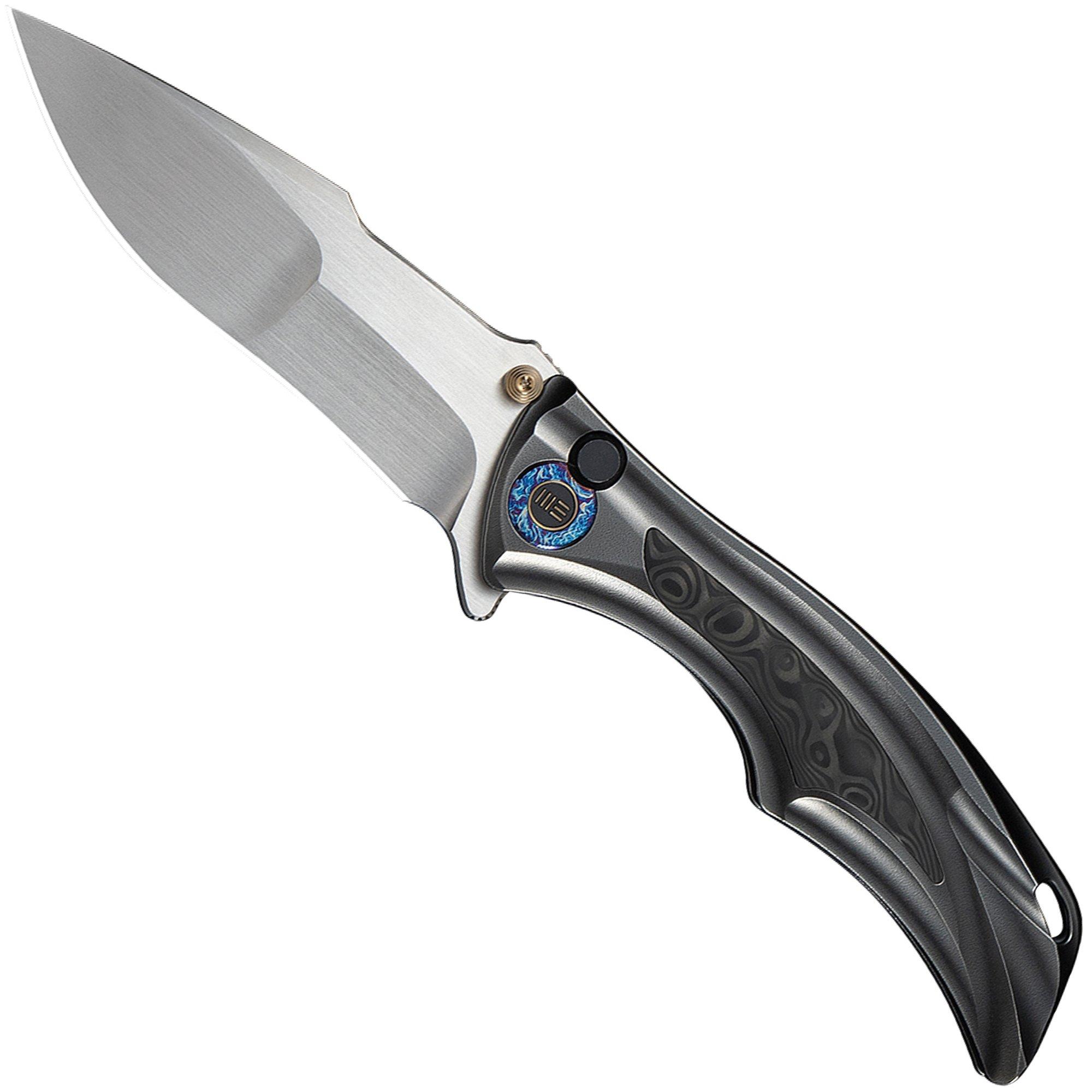 Nóż składany WE Knife Tighe Down WE24054-2 Hand Satin Böhler M390, Integral Polished Black Titanium Rose CF Inlay, projekt Brian Tighe