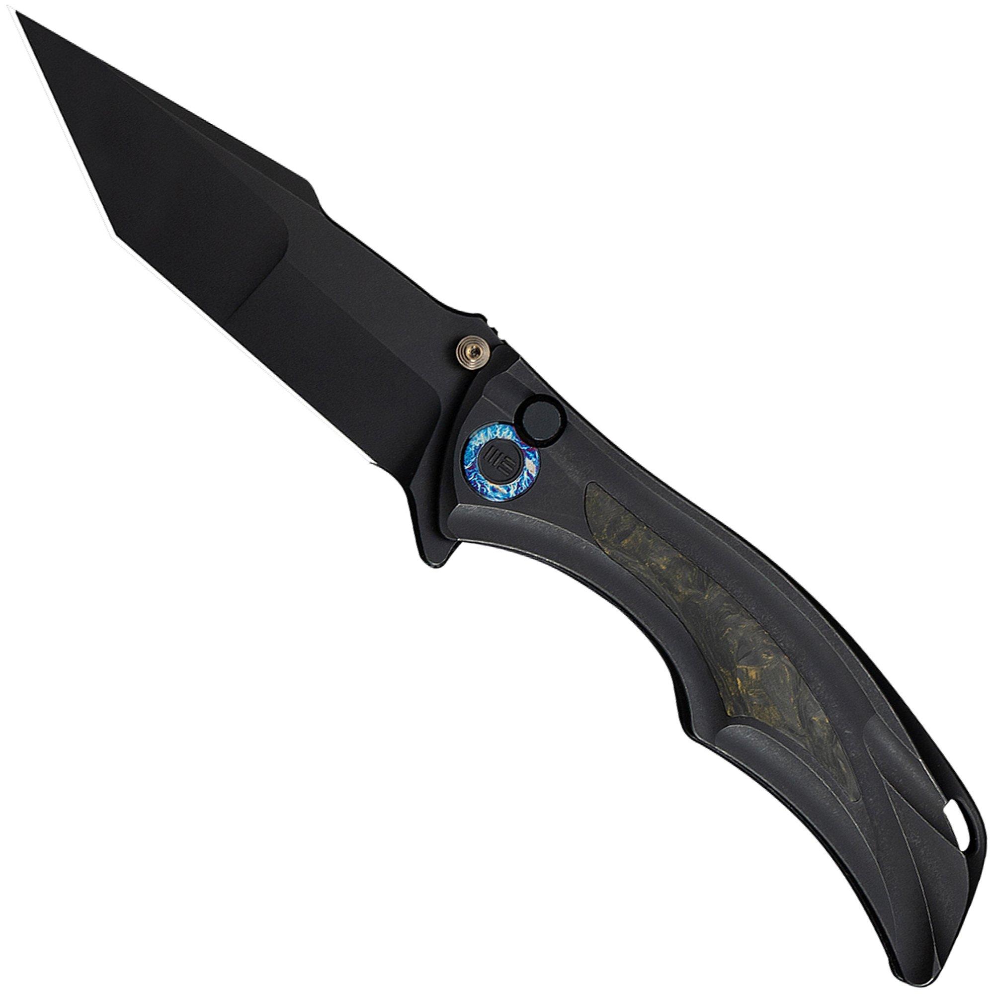 WE Knife Tighe Down WE24054B-1 Blackwashed Böhler M390, Integral Black Titanium Black Yellow CF Inlay, couteau de poche, Brian Tighe design