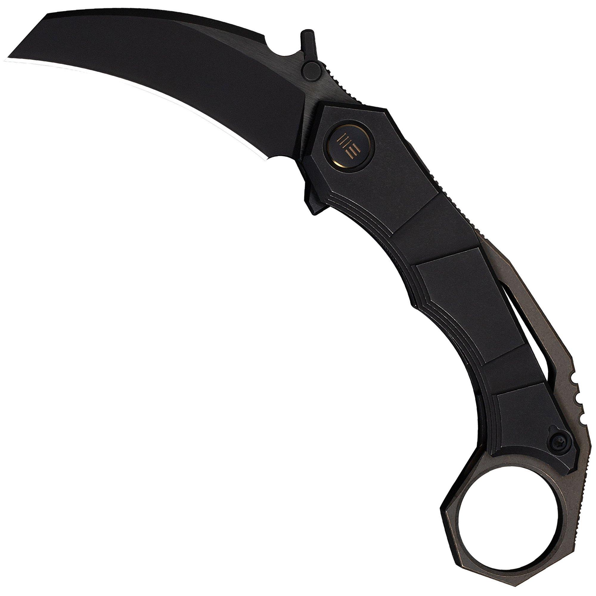 WE Knife Tayra WE24069-1 Blackwashed Bevels Black Brushed Flats Böhler M390, Black Titanium, pocket knife
