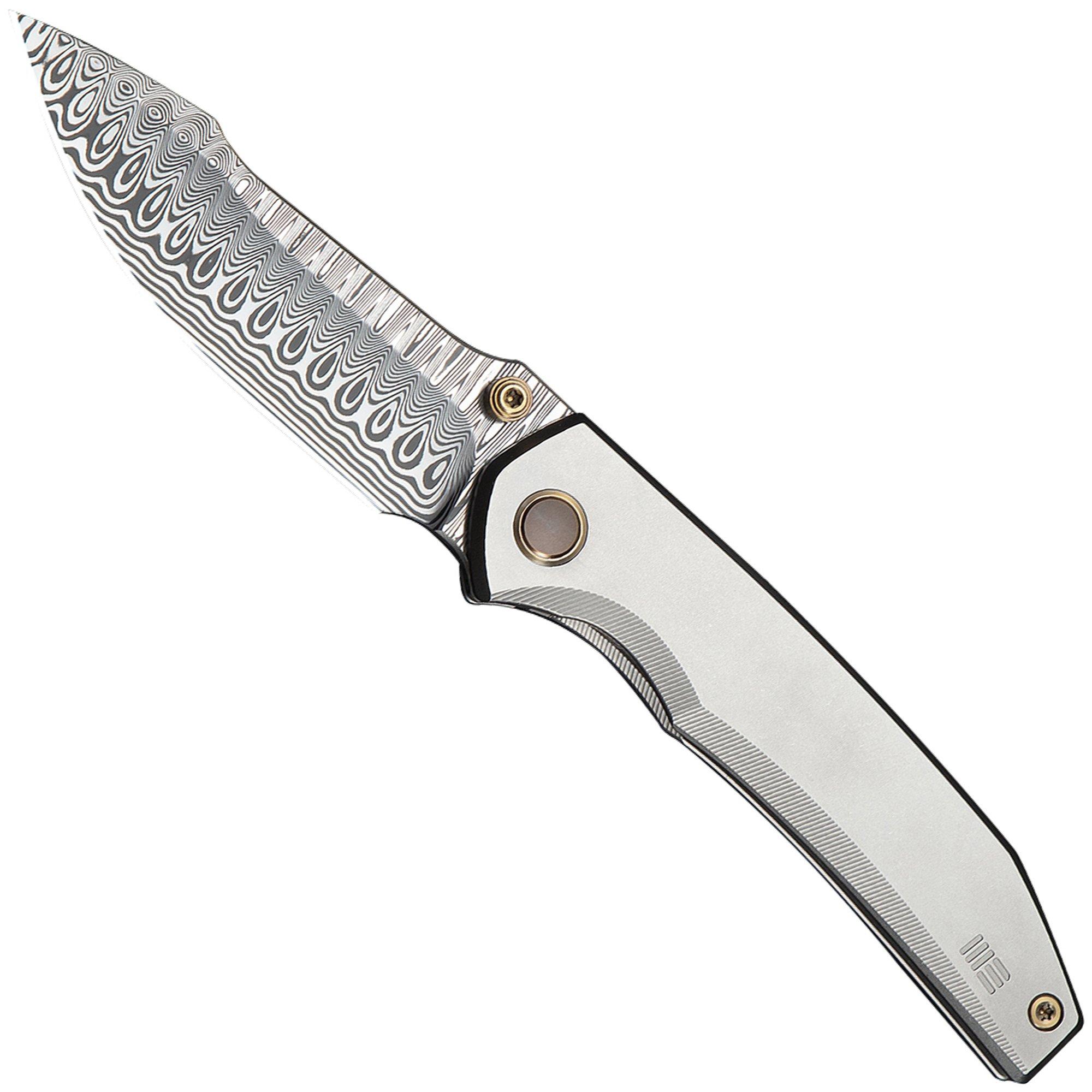 WE Knife Ryson WE24086-DS1 Hugin Damasteel, Gray Titanium, pocket knife, Raven The Pirate design