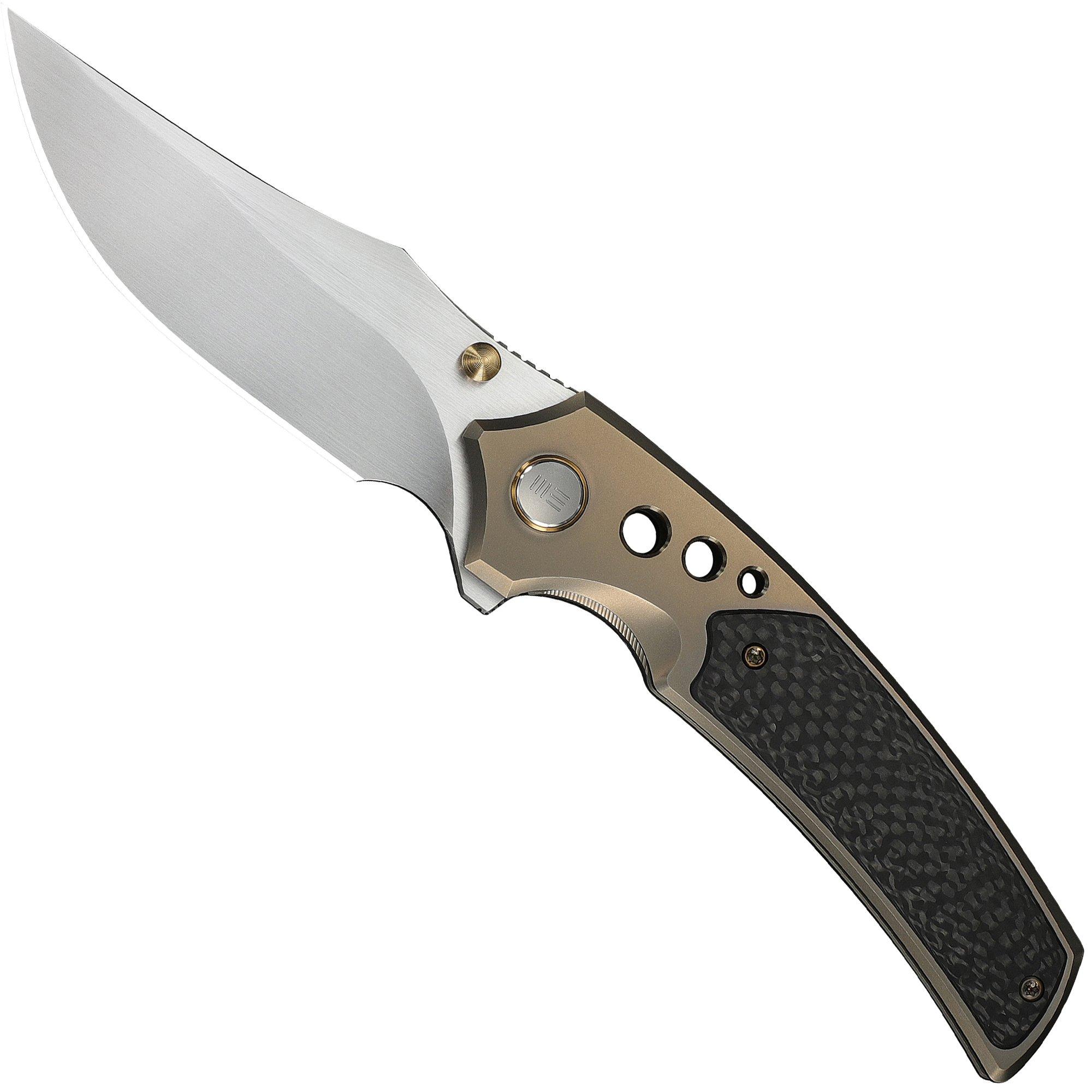 WE Knife Skynix WE24087-3, Hand Rubbed Satin Böhler M390, Champagne Titanium, Twill Carbon Fiber Inlay pocket knife