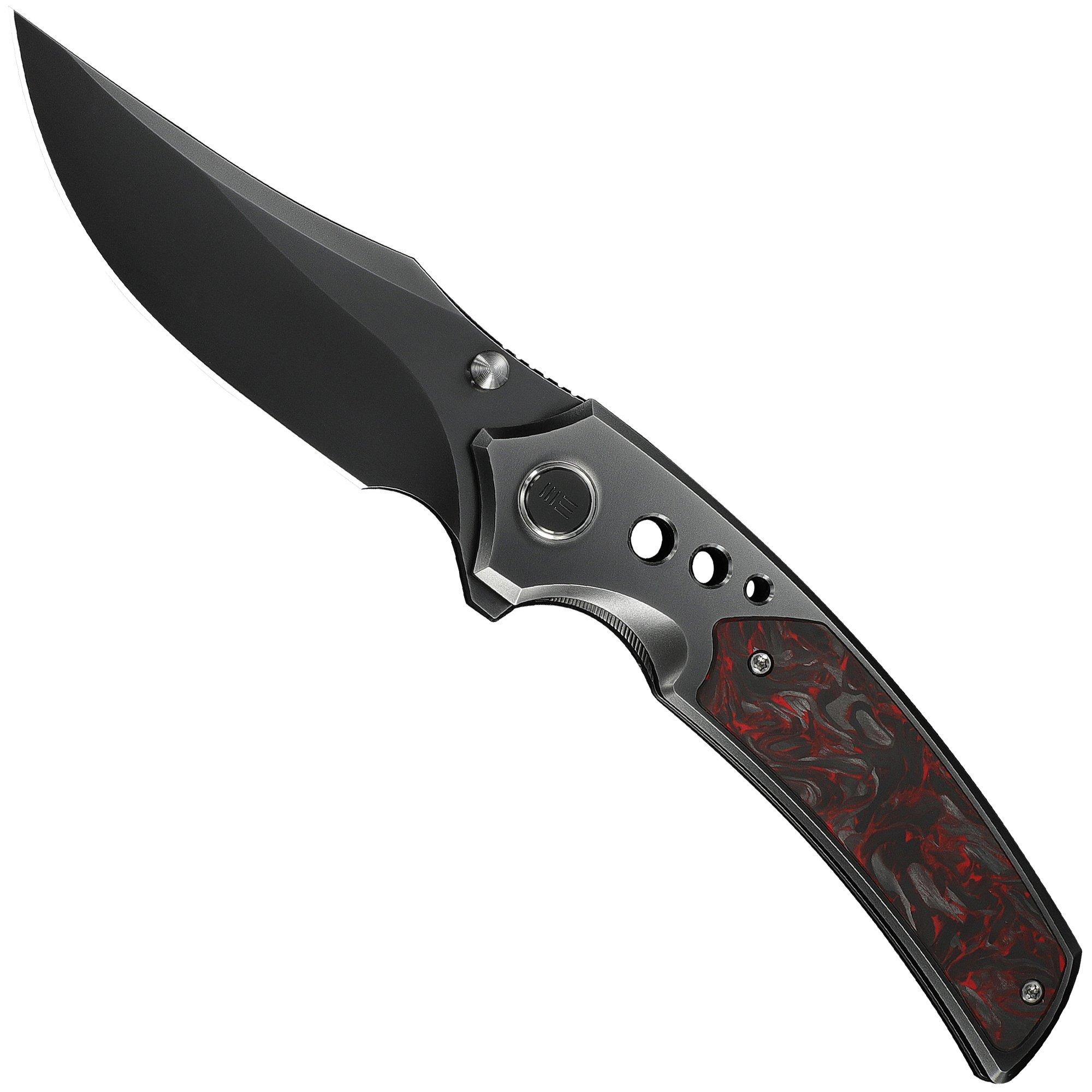 Nóż składany WE Knife Skynix WE24087-4, Polished Gray Böhler M390, Black Titanium, Red Carbon Fiber Inlay