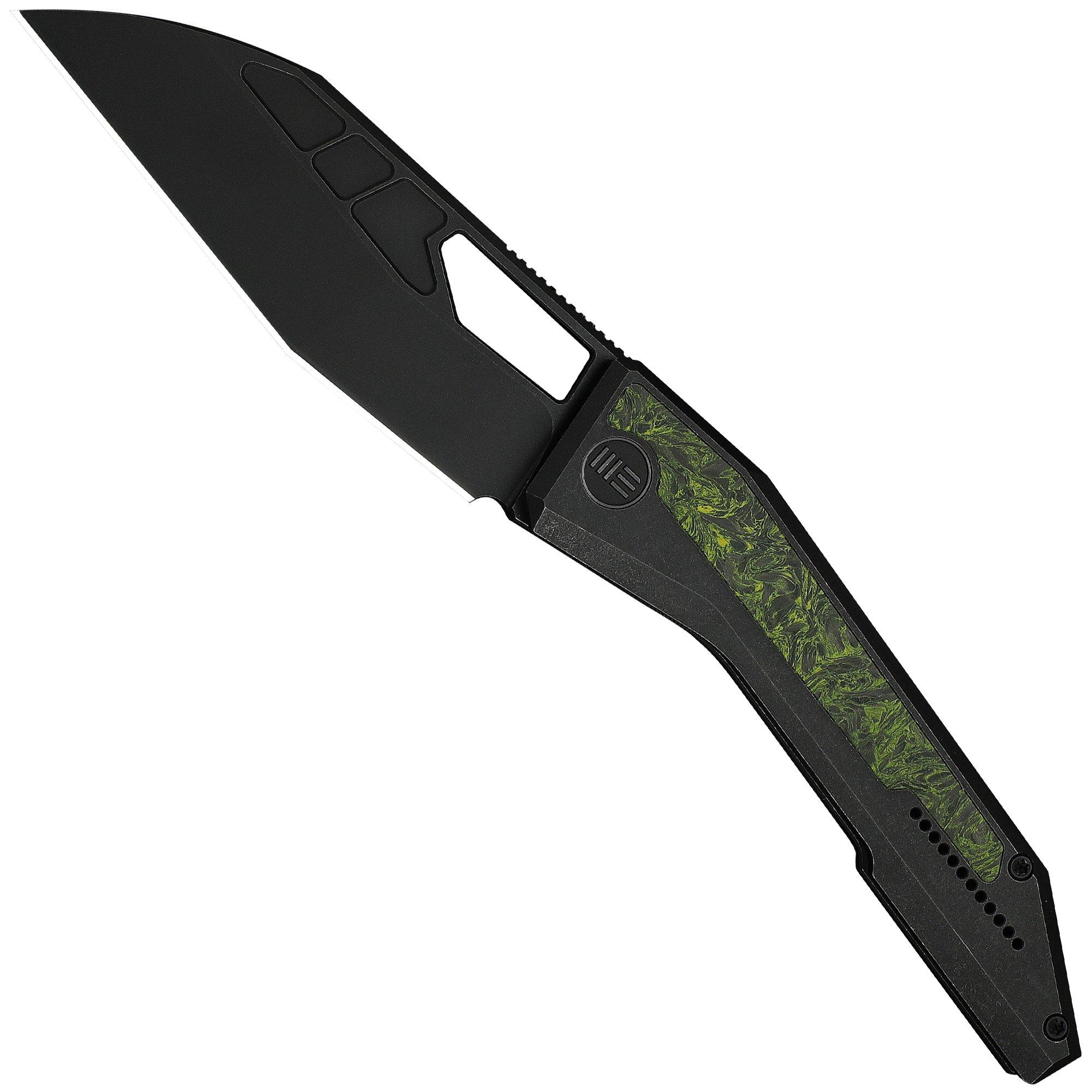 We Knife Inceptus WE25017-3, Blackwashed M390, Black Titanium, Green Carbon Fiber Inlay, couteau de poche, Robert Saniscalchi design