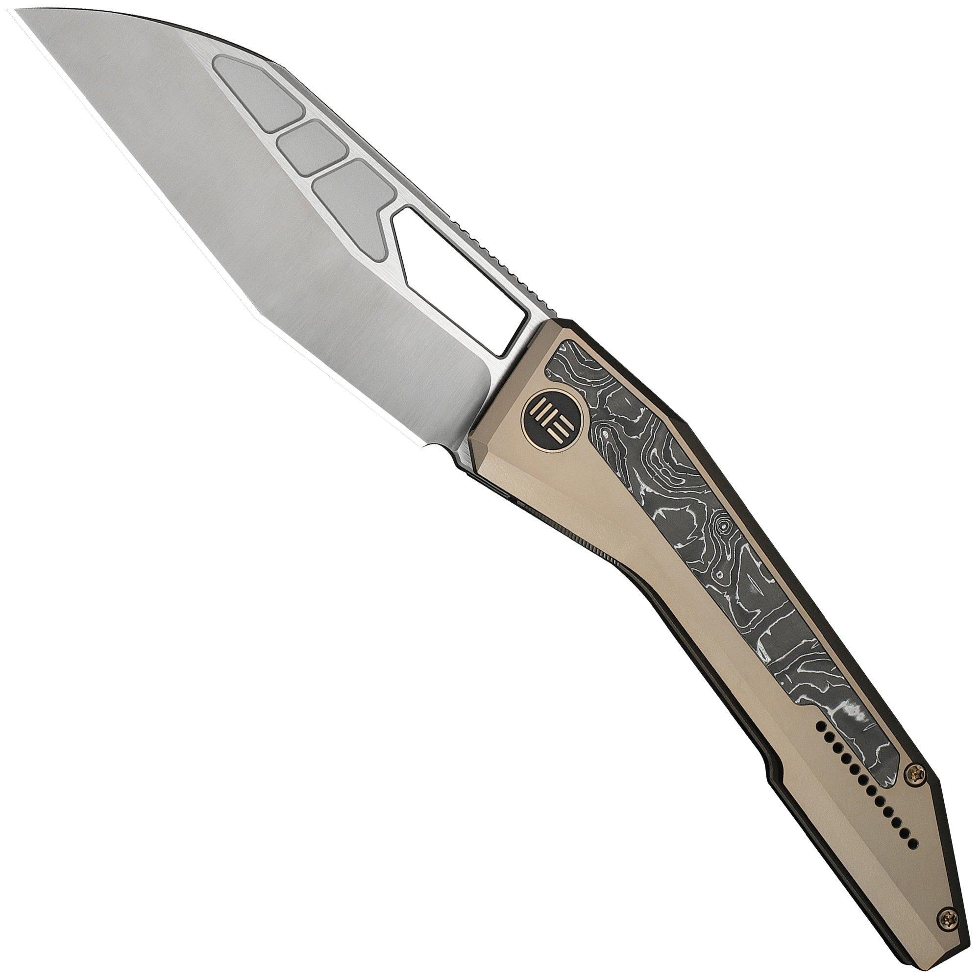 We Knife Inceptus WE25017-4, Satin M390, Champagne Titanium, Aluminum Foil Carbon Fiber Inlay, couteau de poche, Robert Saniscalchi design
