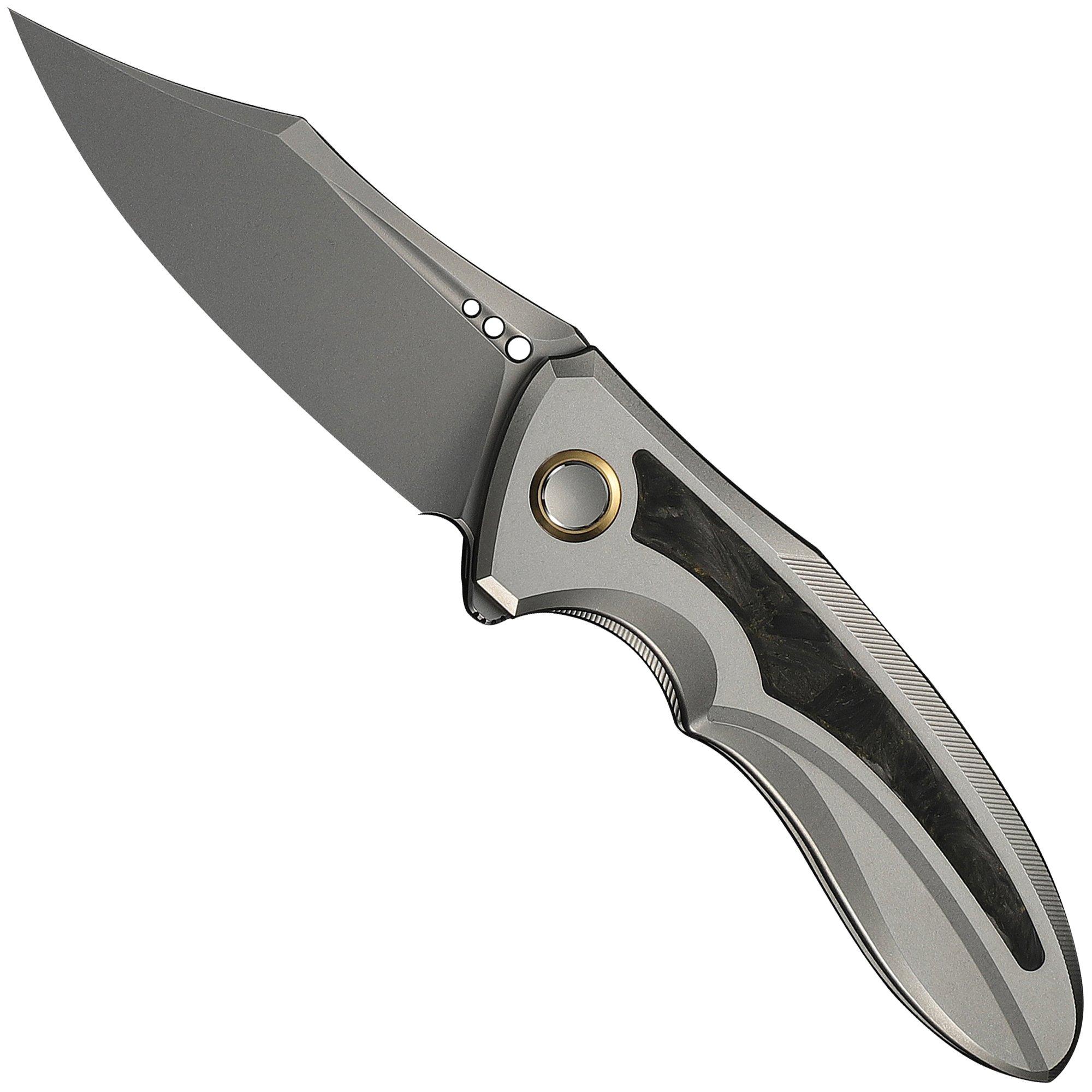 WE Knife Varg WE25074-2, Stonewashed CPM MagnaCut, Gray Titanium, Yellow Carbon Fiber Inlay pocket knife