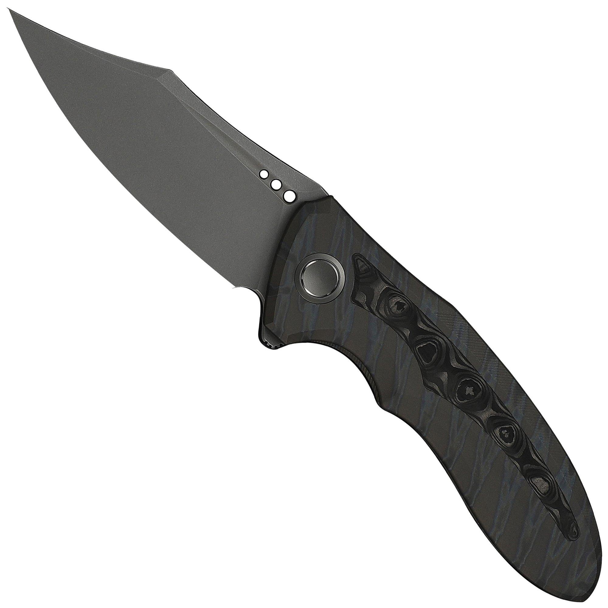 WE Knife Varg WE25074-3, Stonewashed CPM MagnaCut, Tiger Stripe Flamed Titanium, Rose Carbon Fiber Inlay pocket knife