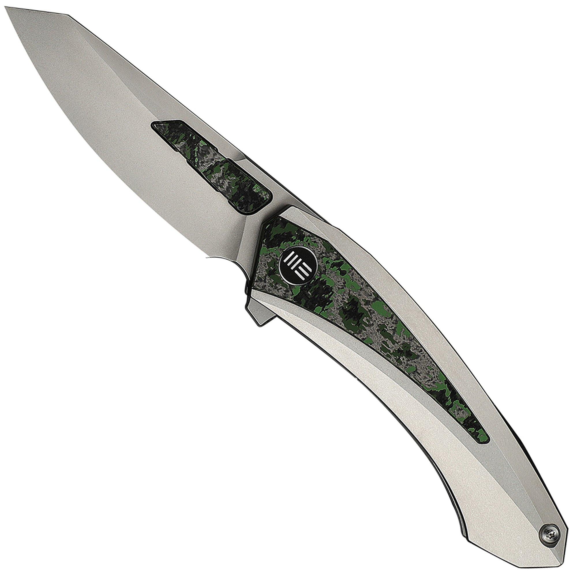 WE Knife Suisei WE25086-2, Stonewashed Böhler M390, Grey Titanium, Jungle Wear FatCarbon Inlay zakmes, Dew Hara design