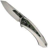 Afbeelding voor WE Knife Suisei WE25086-2, Stonewashed Böhler M390, Grey Titanium, Jungle Wear FatCarbon Inlay zakmes, Dew Hara design