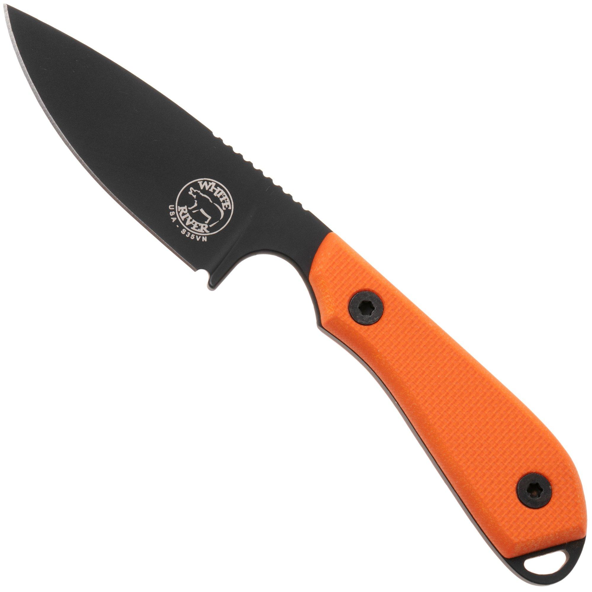 White River Knives M1 Backpacker Pro Orange G10, Black Ionbond fixed knife, Kydex sheath