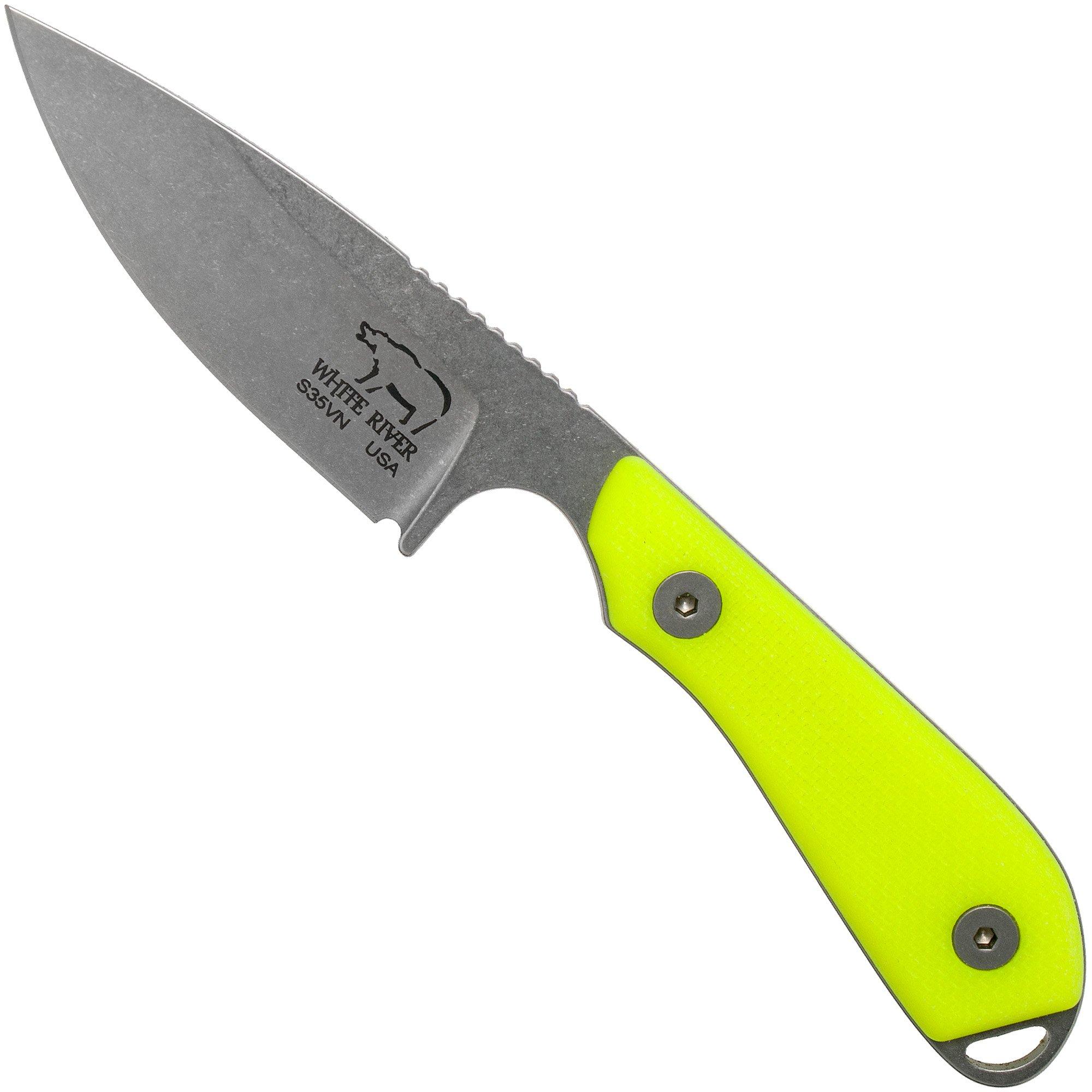 Nóż z głownią stałą White River Knives M1 Backpacker Pro Yellow G10, pochwa kydex
