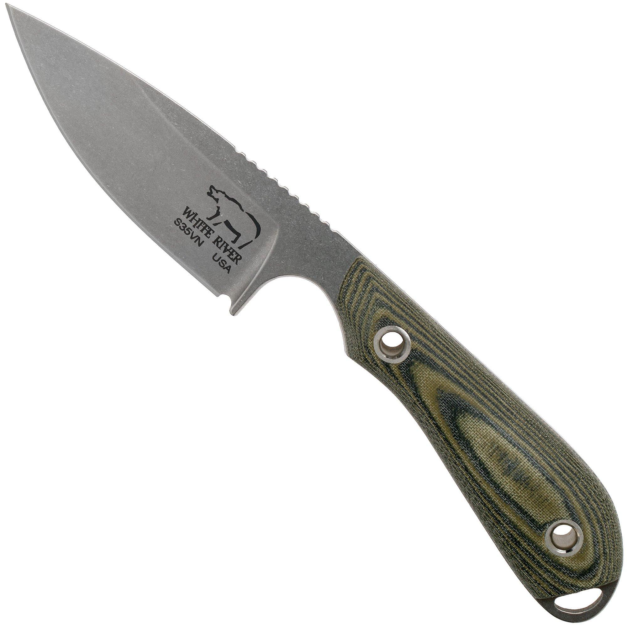 Nóż z głownią stałą White River Knives M1 Caper Black & OD Linen Micarta, pochwa kydex