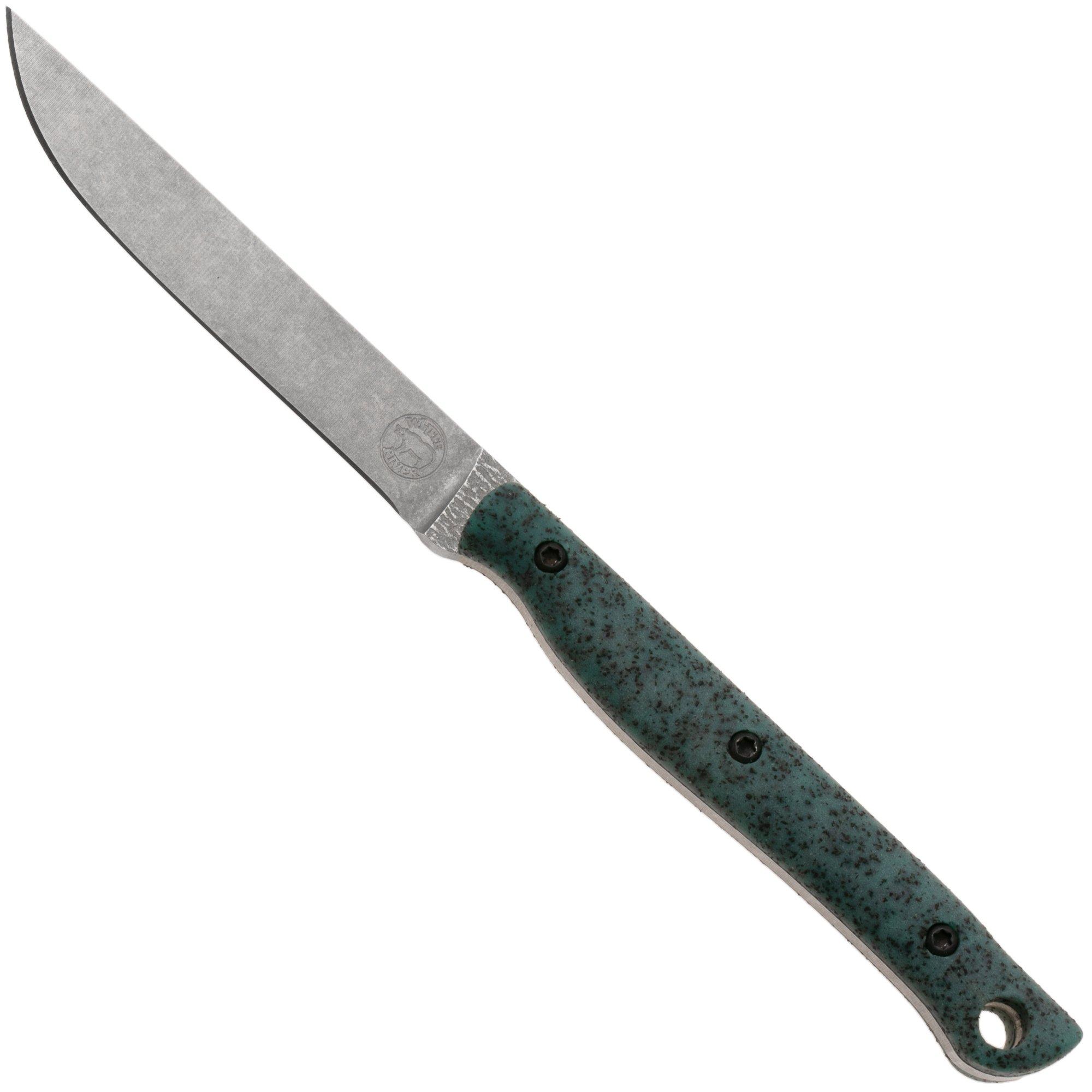 White River Knives GripXodus 3 WREX3-VB Stonewashed S35VN, Viridian Blue GripX, Fahrtenmesser