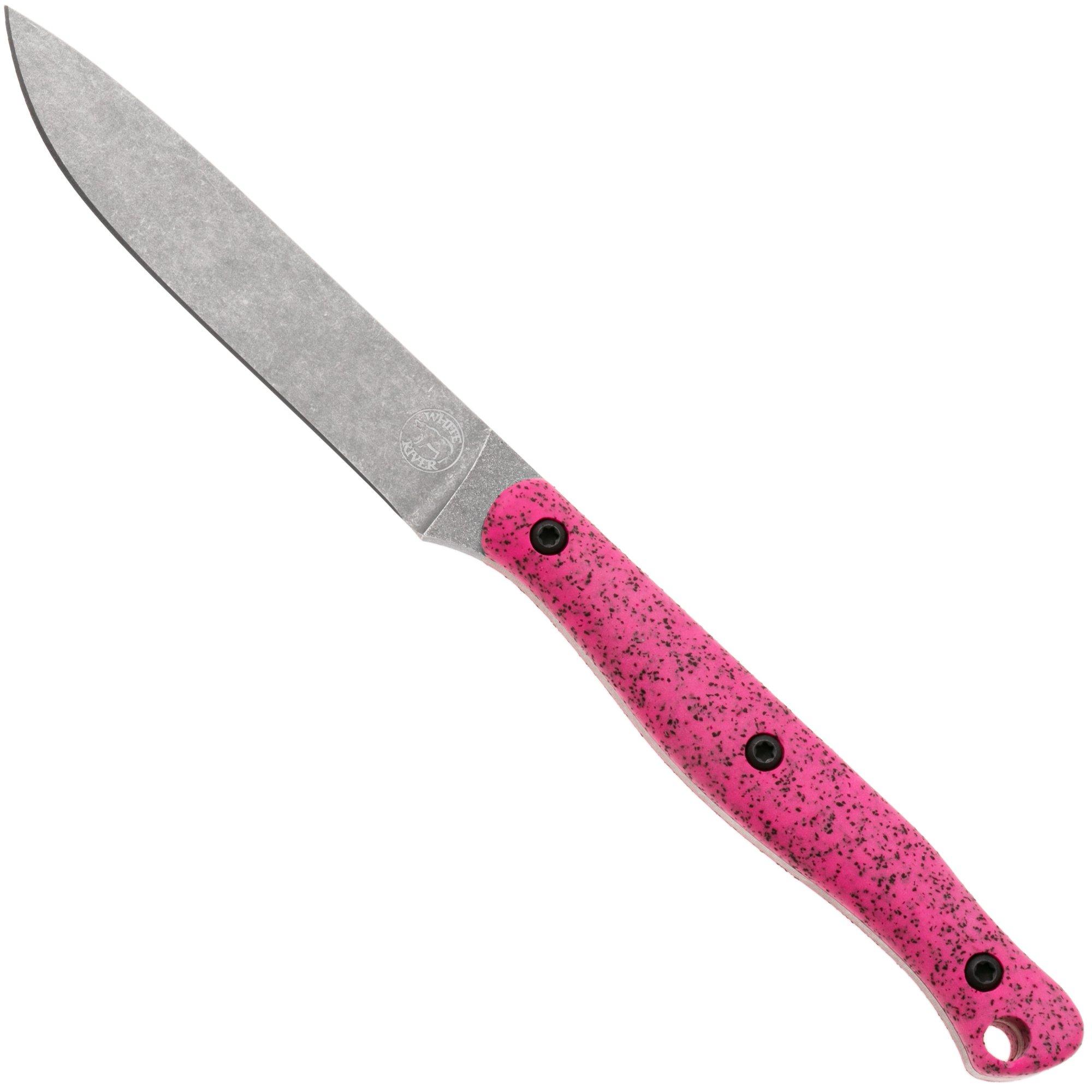 White River Knives GripXodus 4 WREX4-BP Stonewashed S35VN, Bubblegum Pink GripX, Fahrtenmesser
