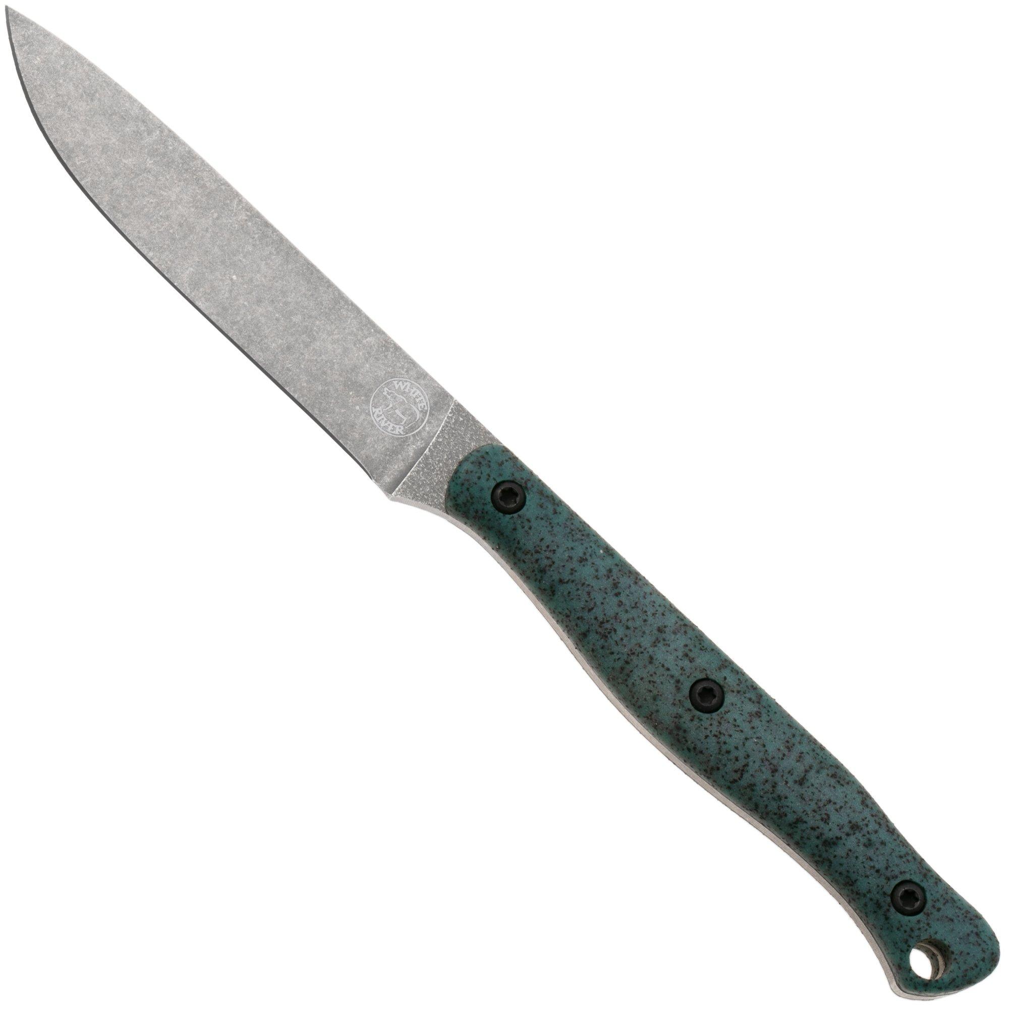 White River Knives GripXodus 4 WREX4-VB Stonewashed S35VN, Viridian Blue GripX, Fahrtenmesser