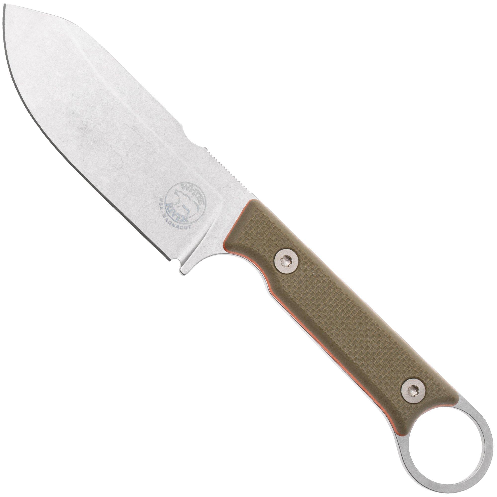 White River Firecraft 3.5 Pro, Stonewashed Magnacut, Green G10, couteau de survie, fourreau en Kydex avec firesteel
