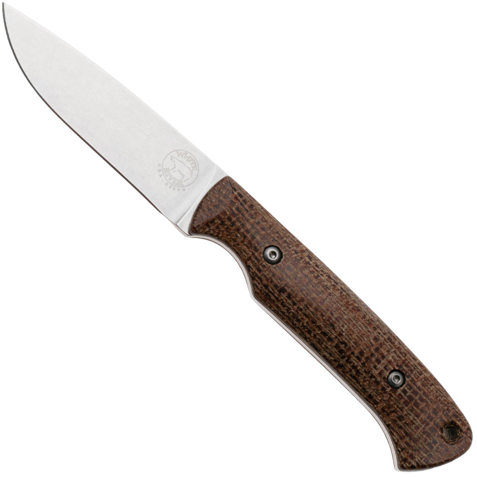 White River Knives Hunter Natural Burlap Micarta Jagdmesser, Owen Baker Jr. Design