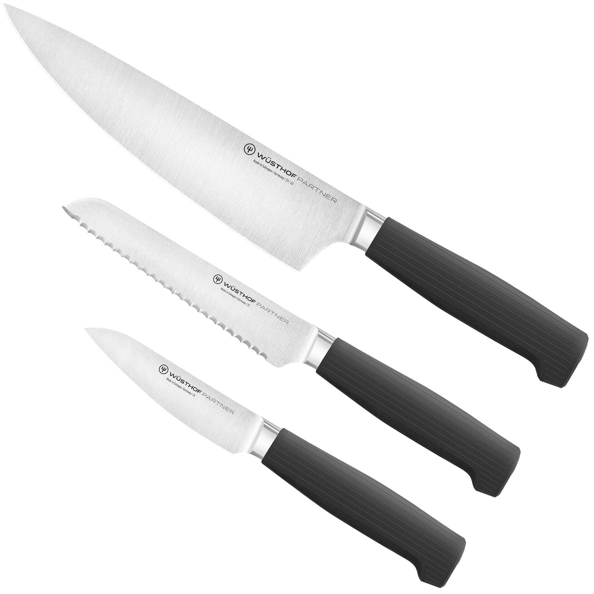Wüsthof Partner 1061860302 Essentials Set, 3-teiliges Messerset, Kochmesser, Aufschnittmesser mit Wellenschliff, Gemüsemesser