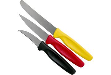 Wüsthof Create Collection three-piece peeling knife set, black, red and yellow