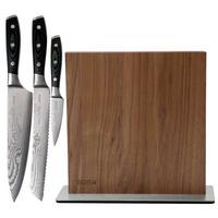 Afbeelding voor Eden Classic Damast 3-delige messenset met messenblok walnoot