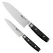 Yaxell Ran 36056, 3-peças conjunto de facas santoku 16.5 cm, faca universal 12 cm e afiador de facas