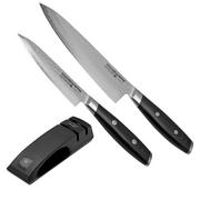 Yaxell Tsuchimon 36753, Set regalo da 3 pezzi: coltello da chef, coltello multiuso e affilacoltelli