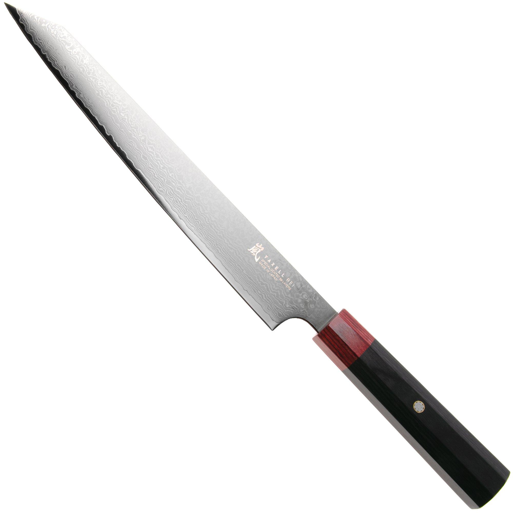 Yaxell Rei YL37439, acero damasco de 69 capas, VG10, recubrimiento DLC, sujihiki, 23 cm