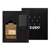 Zippo Tactical Brown Pouch y Black Crackle Windproof 49401-000002, set de regalo de mechero