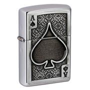 Zippo Ace of Spades Emblem 49637-000002, Brushed Chrome, aansteker
