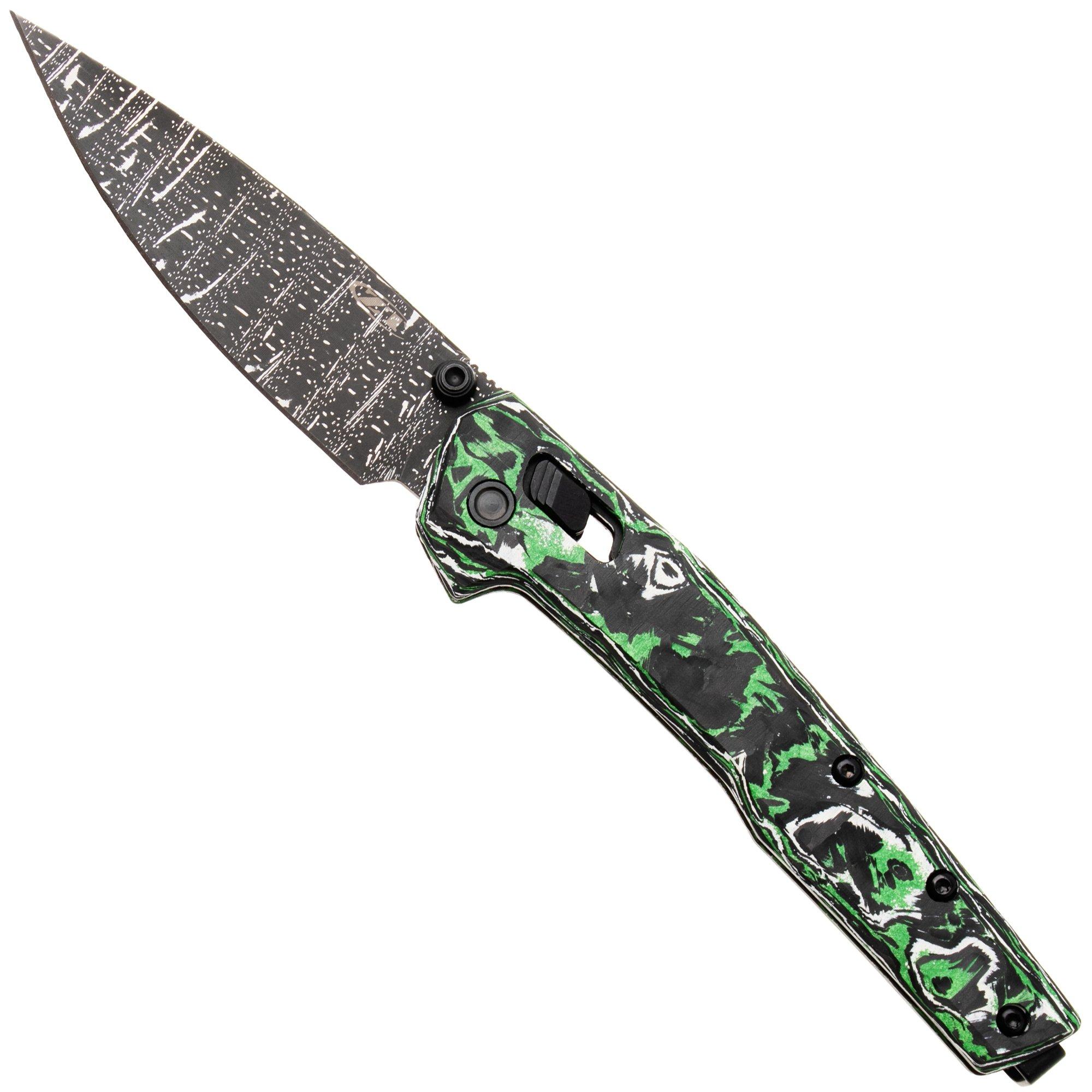 Zero Tolerance 0117VFGW Vegas Forge Damascus, Green White Carbon Fiber zakmes